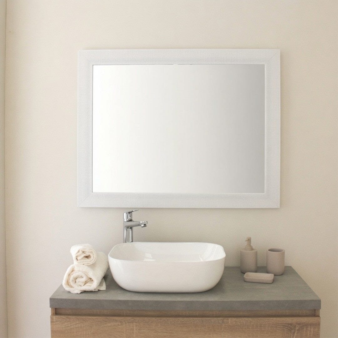 Rechteckiger Spiegel Mit Weißem Mdf-rahmen, Beidseitig Montierbar, 72,5x92,5 Cm