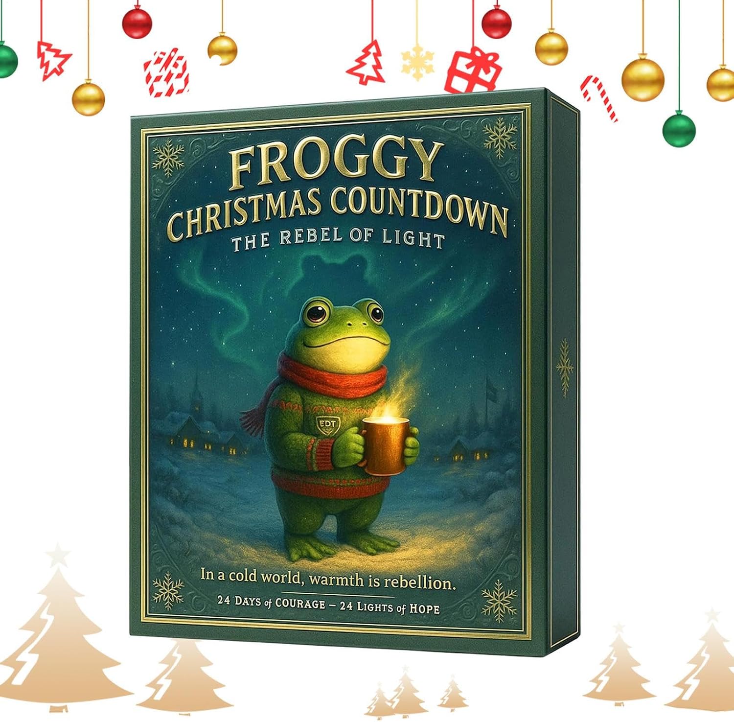 Frosch-adventskalender, 2d-acryl-dekoration 24-tägiger Adventskalender Mit Froschmotiv Für Zuhause, Weihnachtsbaum, Auto, Rückspiegel, Fenster
