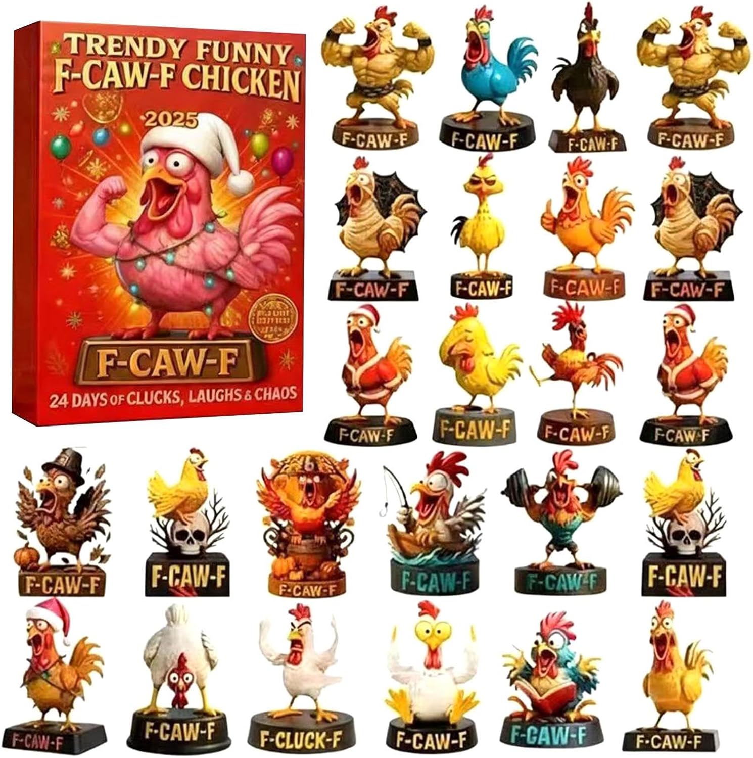 2d-adventskalender-anhänger Aus Acryl Cartoon-hühnchen-anhänger 2025 – Adventsgeschenk Für Männer, Frauen, Jungen Und Mädchen