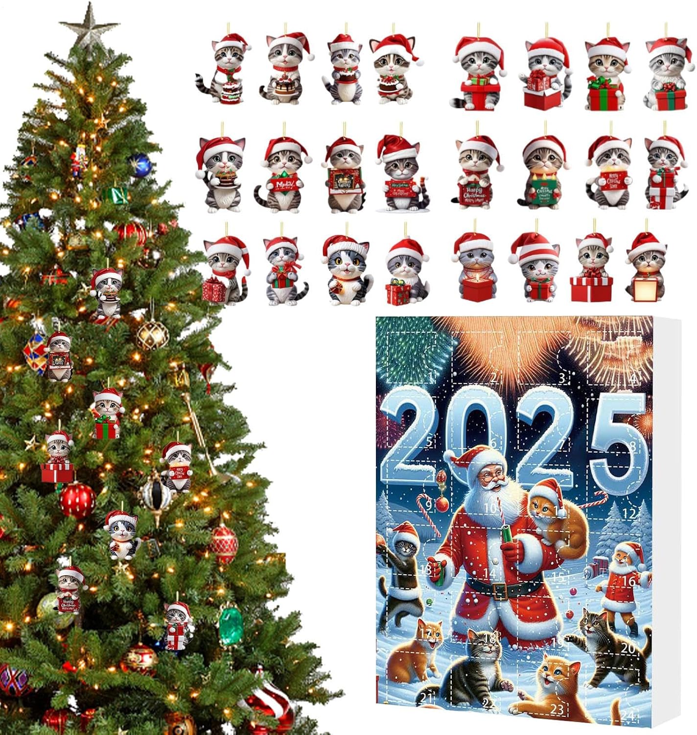 Adventskalender-anhänger Mit Katzenmotiv 24 Tage Countdown Bis Weihnachten – Ideal Für Winter- Und Neujahrsfeiertage, Rucksack, Tasche Und Geschenke Für Den Nikolausstiefel