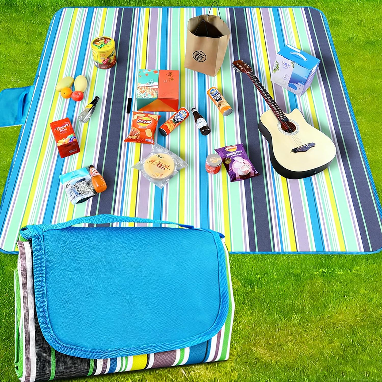 Wasserdichte Picknickdecke 200 X 150 Cm, Faltbare Picknickmatte Mit Sandabweisender Und Rutschfester Pvc-rückseite, Waschbar, Strand- Und Campingmatte Mit Tragegriff Für Garten, Park Und Familienausfl