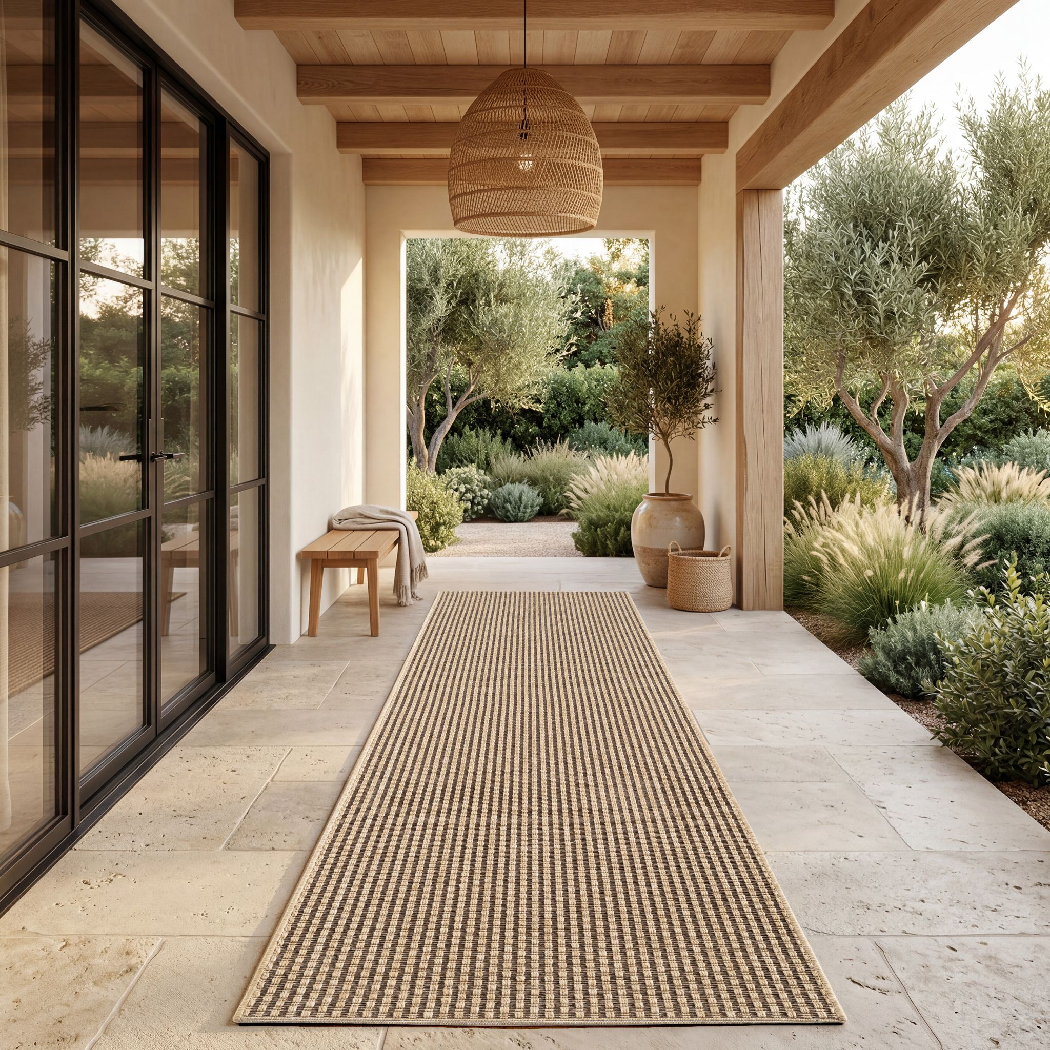 Paco Home Outdoor Teppich Wetterfest Balkon Wohnzimmer Boho Einfarbiges Muster Sisal Optik Braun Beige 80x250 Cm