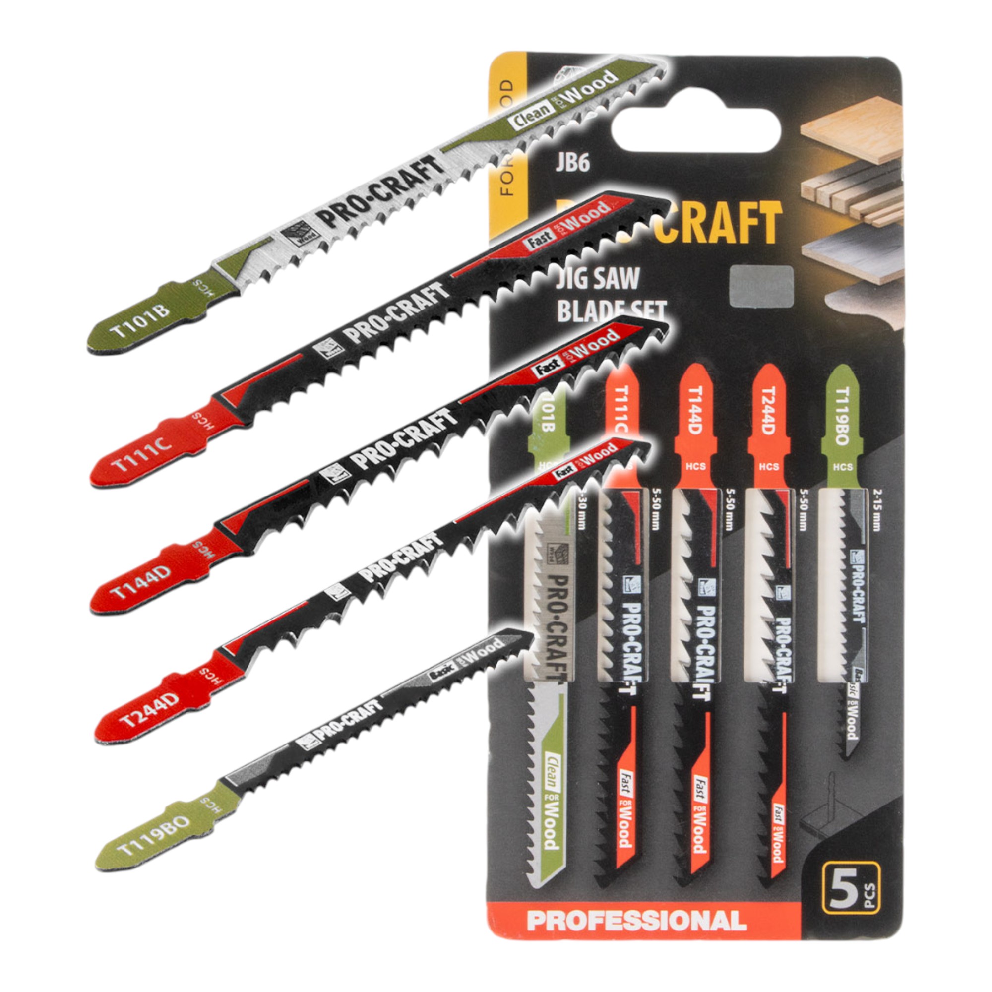 Procraft Jb6 Stichsägeblatt Set 5 Tlg. 2 - 50 Mm Für Holz