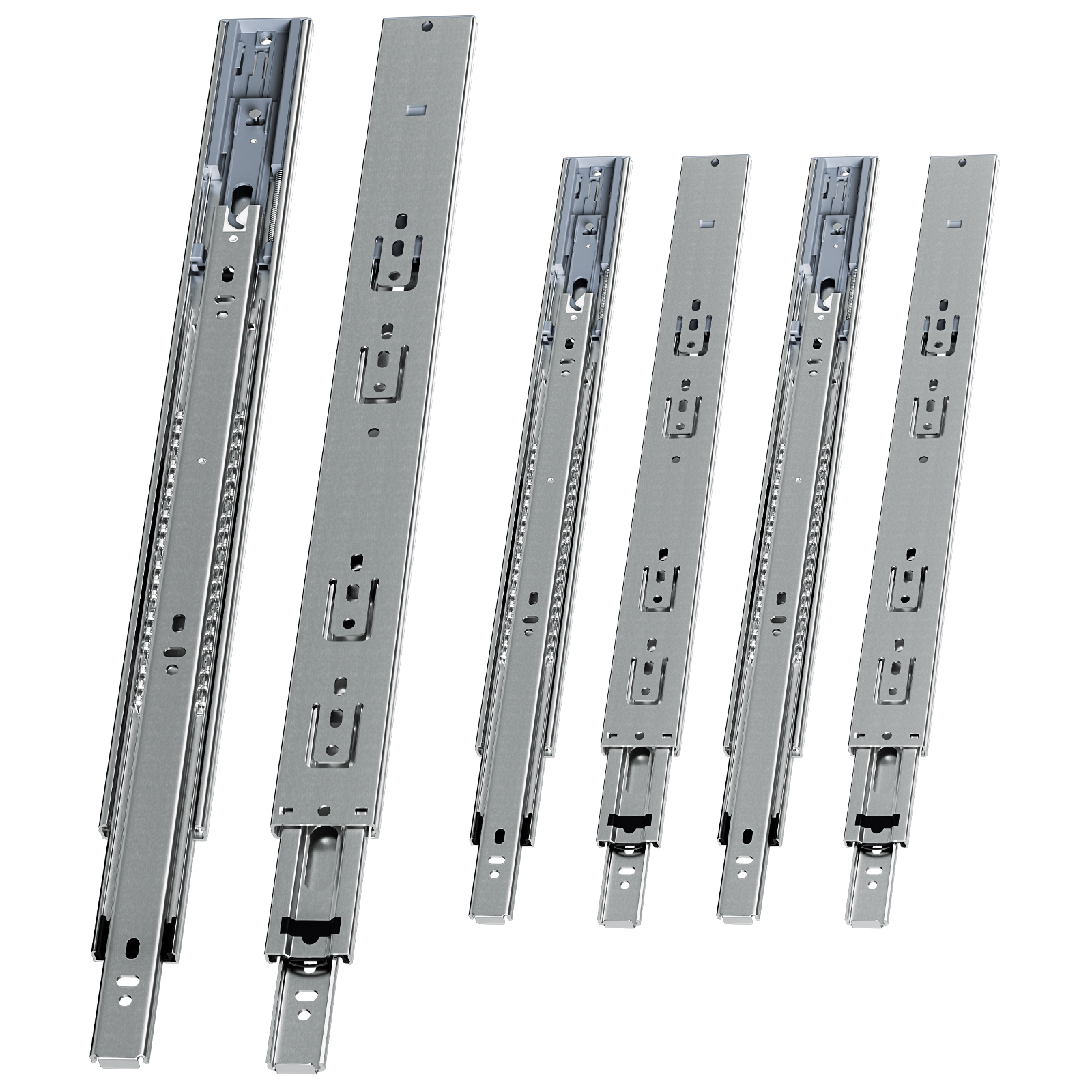 Randaco 3 Paar Schubladenschienen 450 Mm Vollauszug, 3-teilig, Softclose Mit Selbsteinzug, 45 Kg Tragkraft, Schubladenauszug Aus Stahl