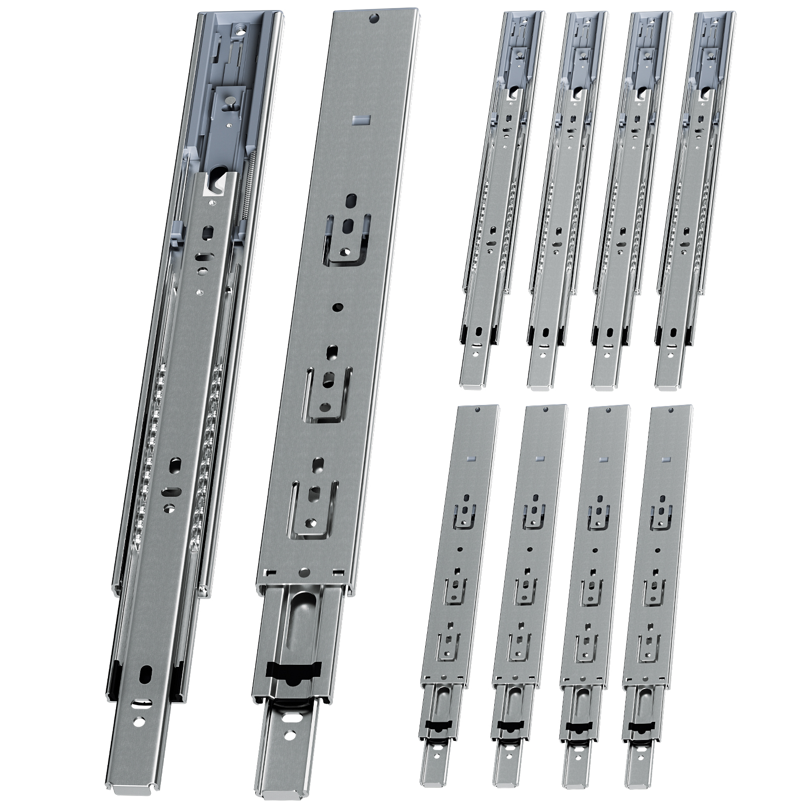 Randaco 5 Paar Schubladenschienen 350 Mm Vollauszug, 3-teilig, Softclose Mit Selbsteinzug, 45 Kg Tragkraft, Schubladenauszug Aus Stahl