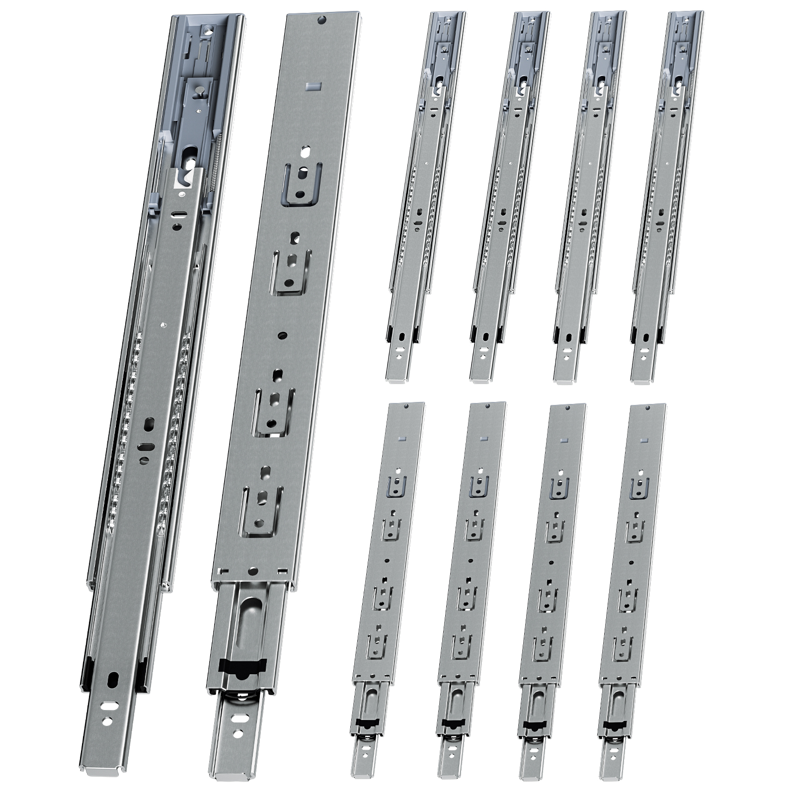 Randaco 5 Paar Schubladenschienen 400 Mm Vollauszug, 3-teilig, Softclose Mit Selbsteinzug, 45 Kg Tragkraft, Schubladenauszug Aus Stahl