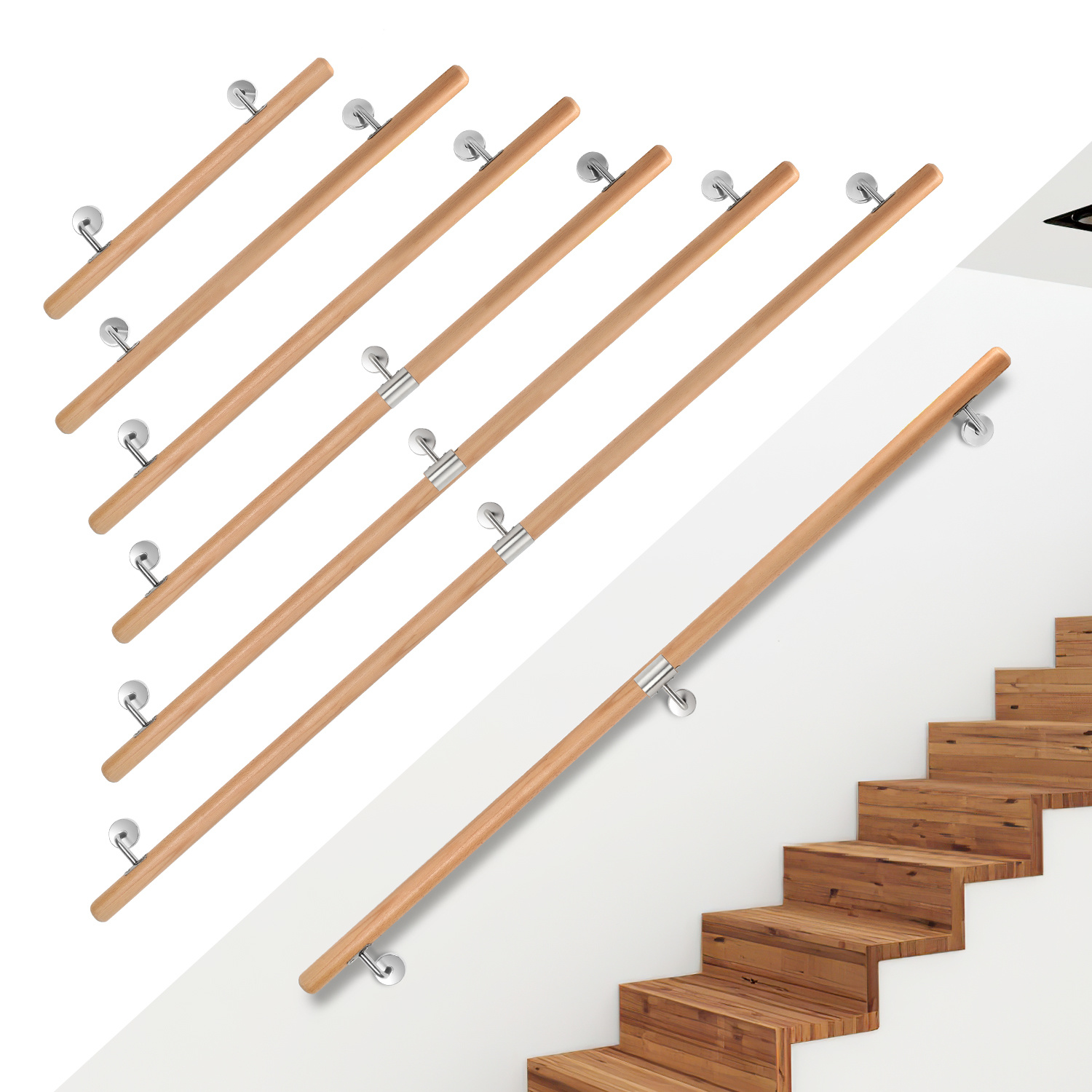 Randaco Handlauf 80 Cm Wandhandlauf Mit Halterung, Treppengeländer Zur Wandmontage Für Treppe Keller Und Flur, Inkl. Montagematerial