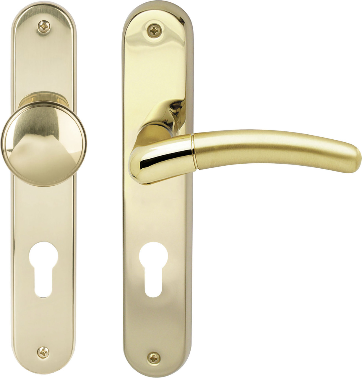 Südmetall Türgriff-Garnitur Langschild Beate PZ Messing poliert/satiniert Drücker rechts gold 225 x 40 mm