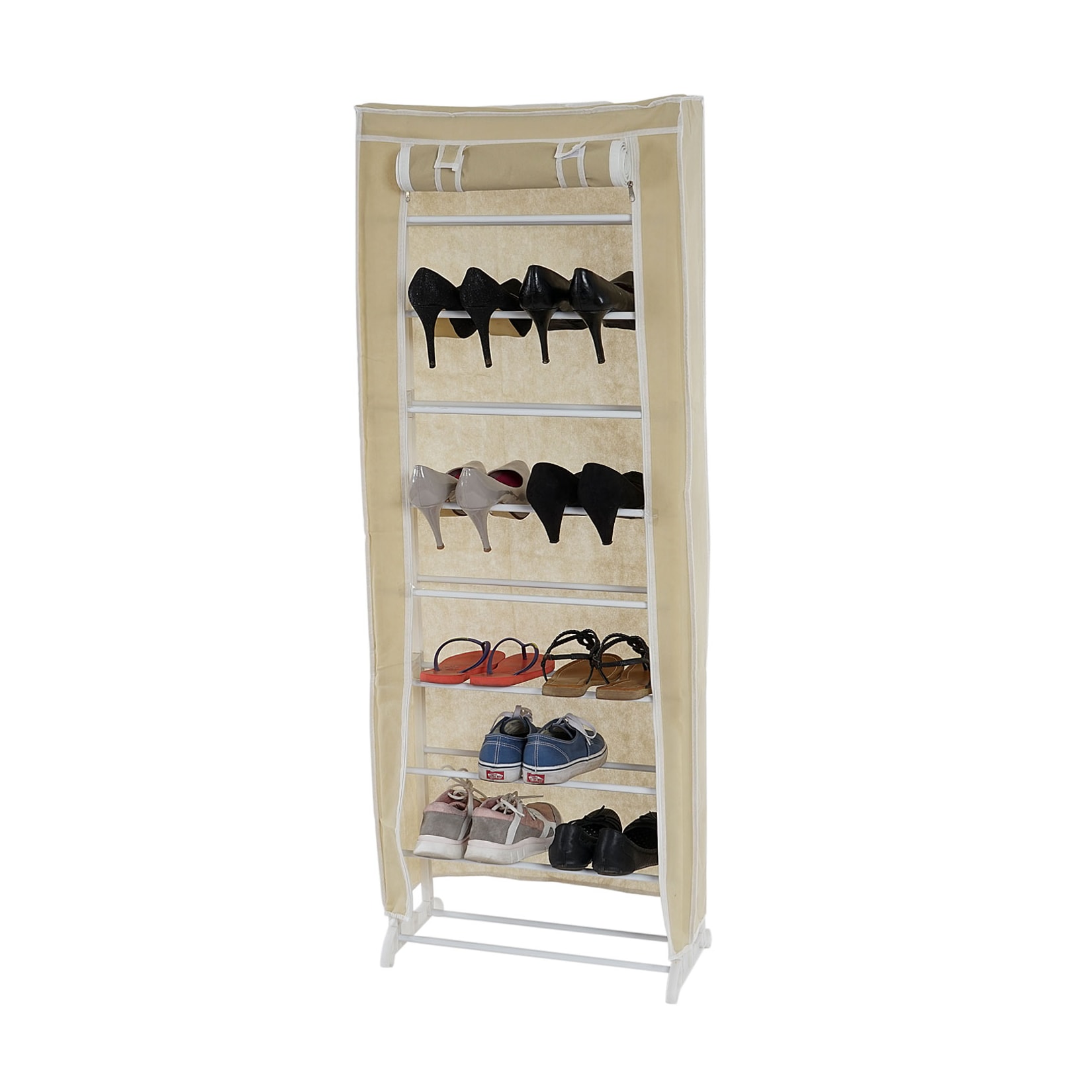 MCW Schuhschrank Stoff 140x52x18cm Creme