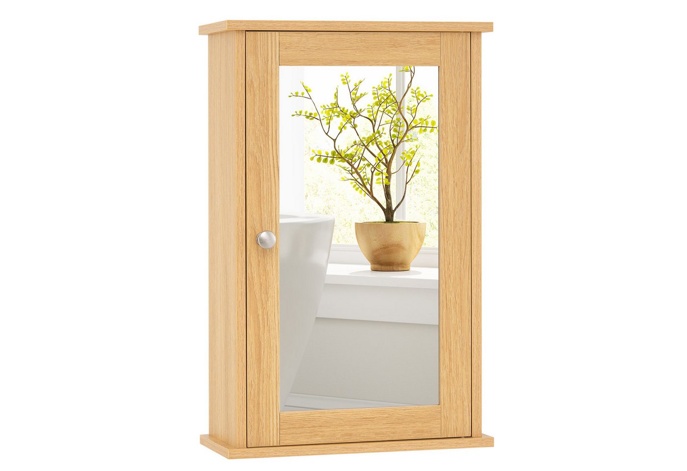 Costway Bad Spiegelschrank Hängeschrank mit Verstellbarer Ablage Natur Bild 4