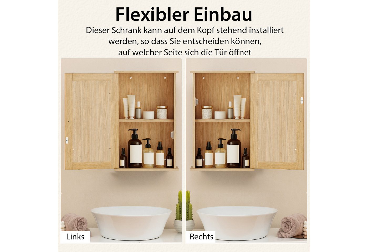 Costway Bad Spiegelschrank Hängeschrank mit Verstellbarer Ablage Natur Bild 5