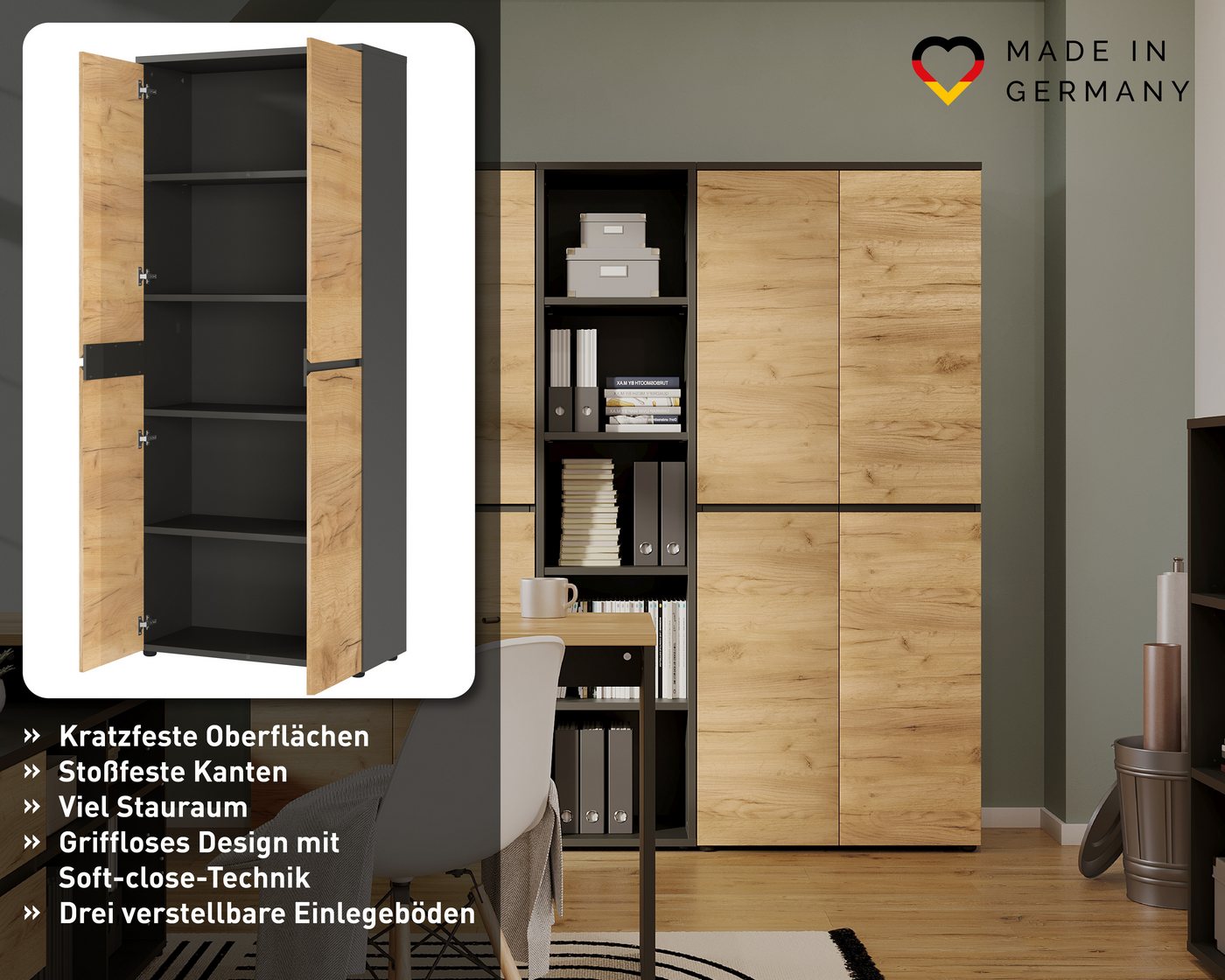 GERMANIA Aktenschrank Lissabon (1-St) mit verstellbaren Einlegeböden und grifflosem Design Bild 2