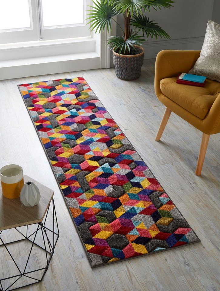 FLAIR RUGS Läufer Dynamic, rechteckig, Höhe: 10 mm, fußbodenheizungsgeeignet, Cube Muster, bunt, Wohnzimmer, Läufer Bild 3