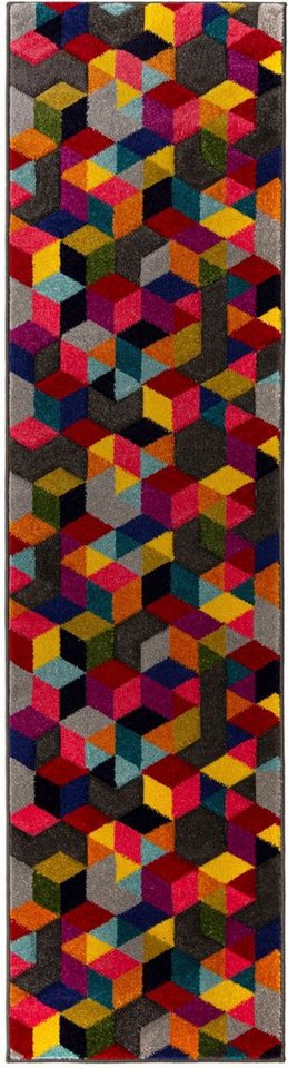 FLAIR RUGS Läufer Dynamic, rechteckig, Höhe: 10 mm, fußbodenheizungsgeeignet, Cube Muster, bunt, Wohnzimmer, Läufer Bild 5