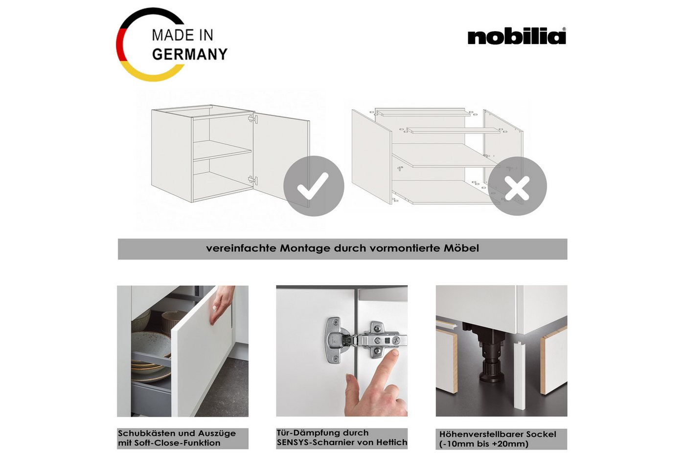 nobilia® Hängeschrank "Easytouch", vormontiert, mit zwei Einlegeböden, Breite 90 cm Bild 2