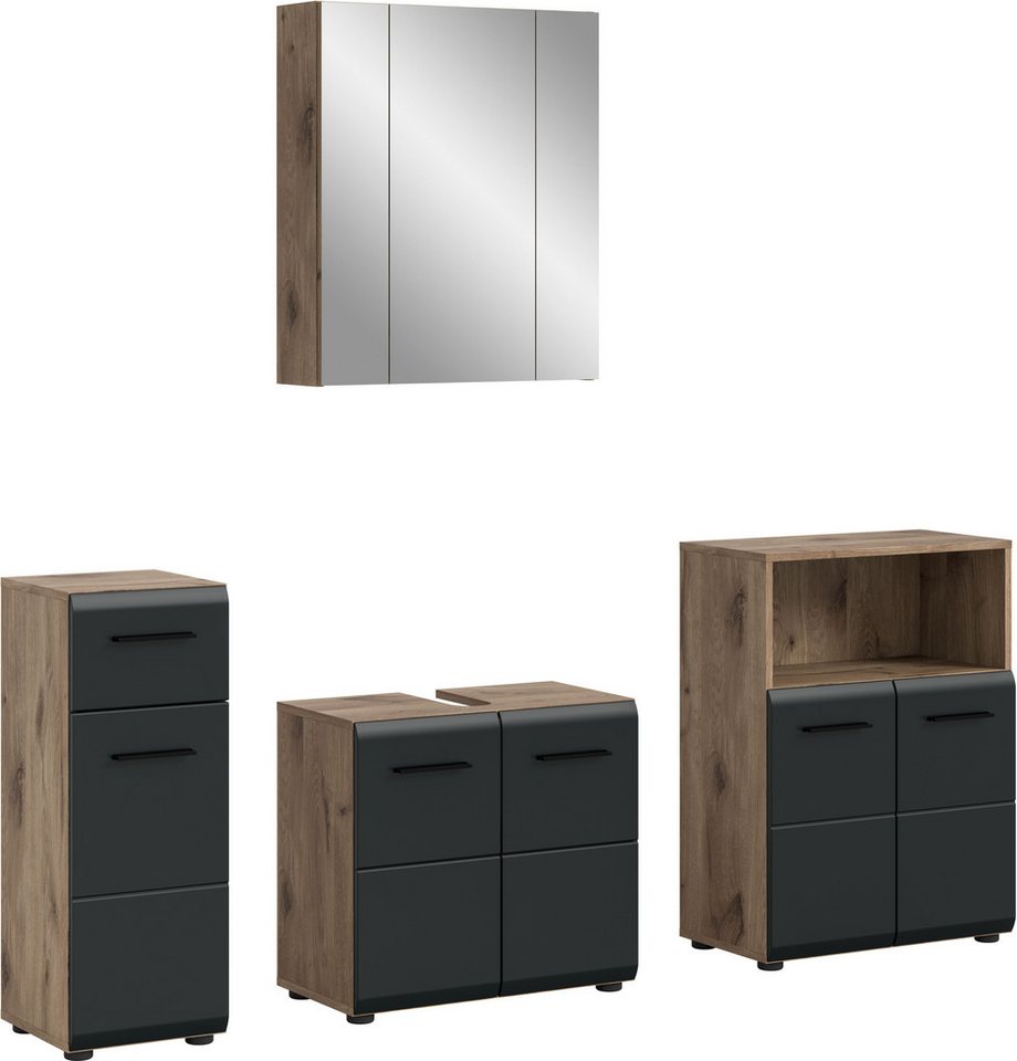 welltime Badmöbel-Set FLORENZ, 4-teilige Badkombination, hochwertige MDF-Front, (Set, 4-St., Unterschrank, Waschbeckenunterschrank, Spiegelschrank, Midischrank), Bad-Kombination, Bad-Möbel, Badezimmer, Kombination, Kombi Bild 3