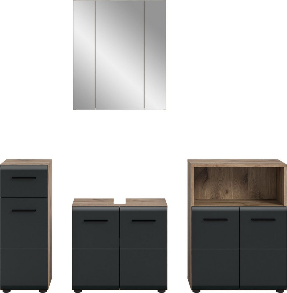 welltime Badmöbel-Set FLORENZ, 4-teilige Badkombination, hochwertige MDF-Front, (Set, 4-St., Unterschrank, Waschbeckenunterschrank, Spiegelschrank, Midischrank), Bad-Kombination, Bad-Möbel, Badezimmer, Kombination, Kombi Bild 5