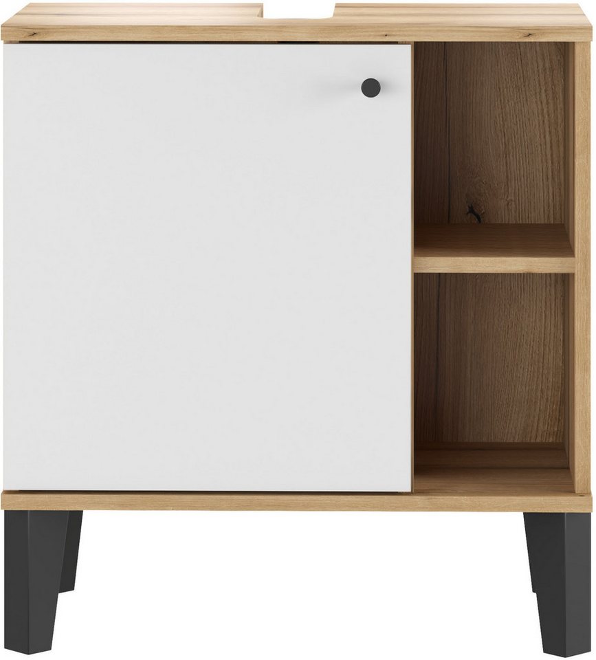 Home affaire Waschbeckenunterschrank Oslo, Waschtisch mit Knopfgriff, Badschrank im skandinavischen Design in der Türfarbe Weiß oder Grau verfügbar, ausreichend Stauraum