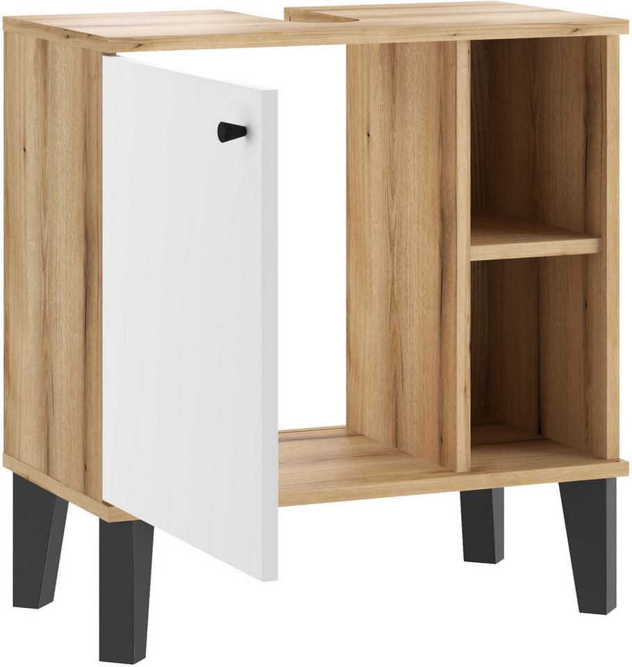 Home affaire Waschbeckenunterschrank Oslo, Waschtisch mit Knopfgriff, Badschrank im skandinavischen Design in der Türfarbe Weiß oder Grau verfügbar, ausreichend Stauraum Bild 2