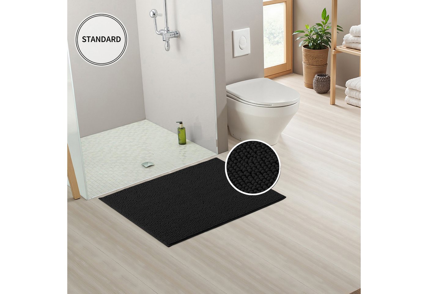 OTTO home Badematte Vanessa Chenille Standard, Badvorleger, Badezimmer, Duschvorleger, Höhe 15 mm, schnell trocknend, strapazierfähig, fußbodenheizungsgeeignet, Polyester, rechteckig, Uni Farben, besonders weich Bild 3