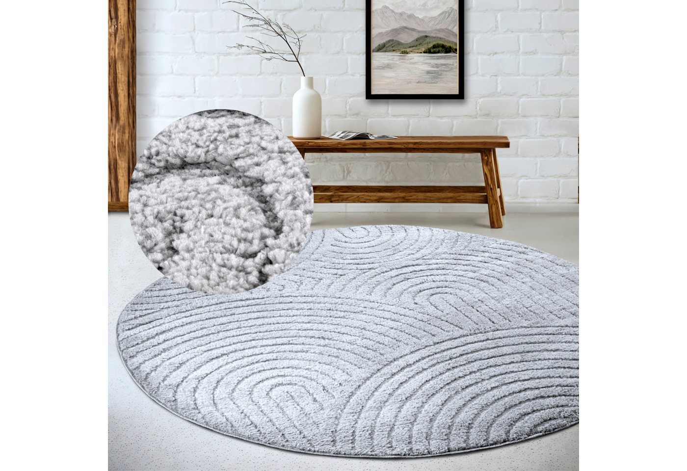 ELLE DECORATION Designteppich Cosy Panglao, auch als Rundteppich erhältlich, rund, Höhe: 14 mm, uni Kurzflor, Hoch Tief Struktur, modern, Skandi, Boho, Wohnzimmer Bild 3