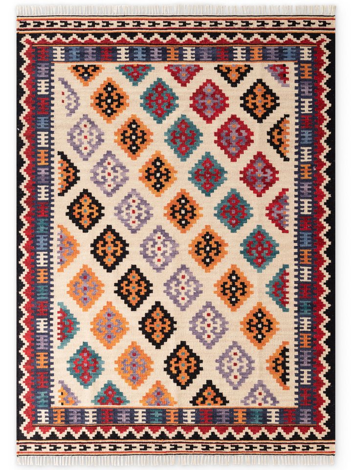 HANSE Home Teppich Kelim Kian, rechteckig, Höhe: 3 mm, Wolle, Baumwolle, Natur, Handgewebt, orientalisch, Boho, traditionell
