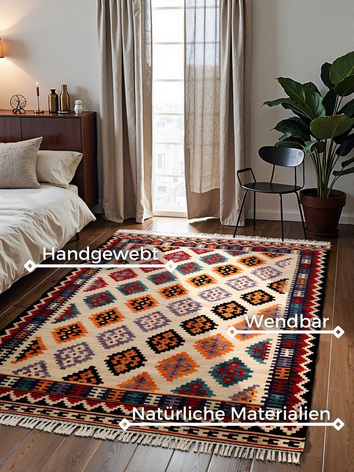 HANSE Home Teppich Kelim Kian, rechteckig, Höhe: 3 mm, Wolle, Baumwolle, Natur, Handgewebt, orientalisch, Boho, traditionell Bild 2