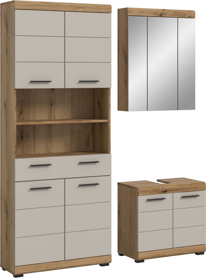welltime Badmöbel-Set SIENA, TOPSELLER!, Breite 149cm, 3-teiliges Set, (Set, 3-St., bestehend aus: Hochschrank, Waschbeckenunterschrank & Spiegelschrank), Kombination, Badkombination, Bad-Set, Badezimmerschrank, Bad, Schrank Bild 5