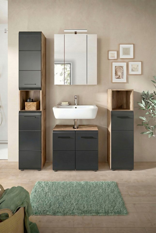 welltime Badezimmer-Set, (Set, 5-St., Hochschrank, Spiegelschrank inkl.Beleuchtung, WBU, Standschrank), Bad-Kombination, Bad-Möbel, Badezimmer, Kombination, Kombi Bild 2
