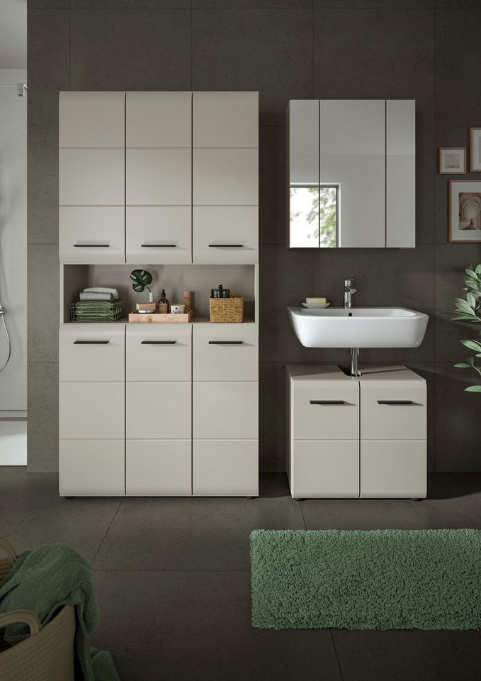 welltime Badezimmer-Set, (Set, 4-St., Stauraumschrank, WBU, Spiegelschrank), Bad-Kombination, Bad-Möbel, Badezimmer, Kombination, Kombi Bild 4