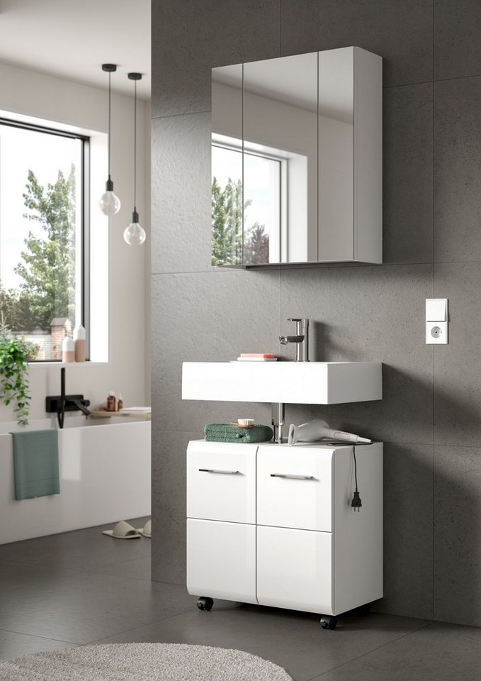 welltime Badmöbel-Set FLORENZ, 2-tlg. Bad-Kombination, hochwertige MDF-Front, (3-St., best. aus: 1 Spiegelschrank, 1 Waschbeckenunterschrank), Bad-Kombination, Bad-Möbel, Badezimmer, Kombination, Kombi Bild 4