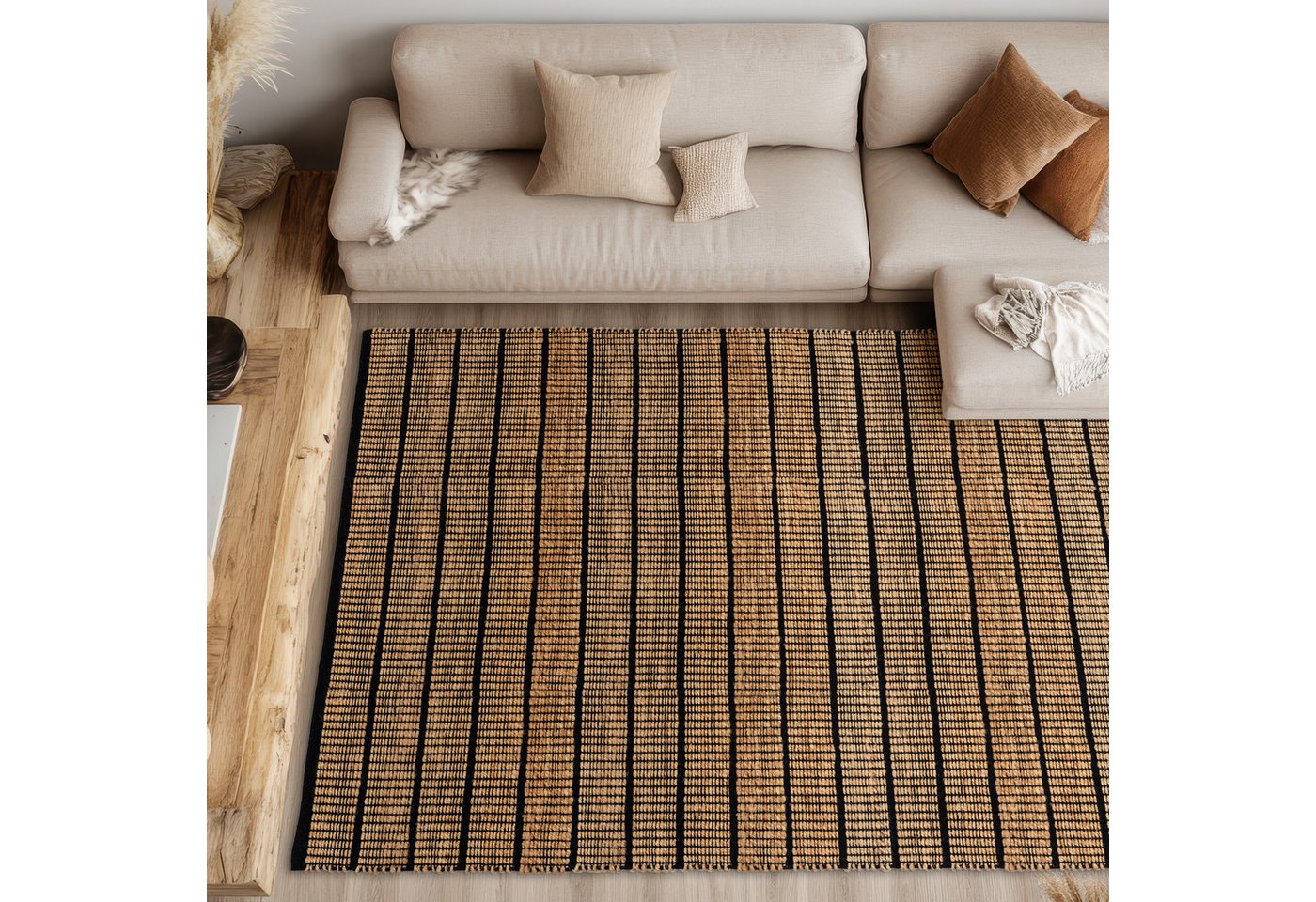 SCHÖNER WOHNEN-Kollektion Teppich Nalaya, rechteckig, H öhe: 10 mm, Jute/Baumwolle, rustikale Haptik, Streifenoptik, Wohnzimmer Bild 3