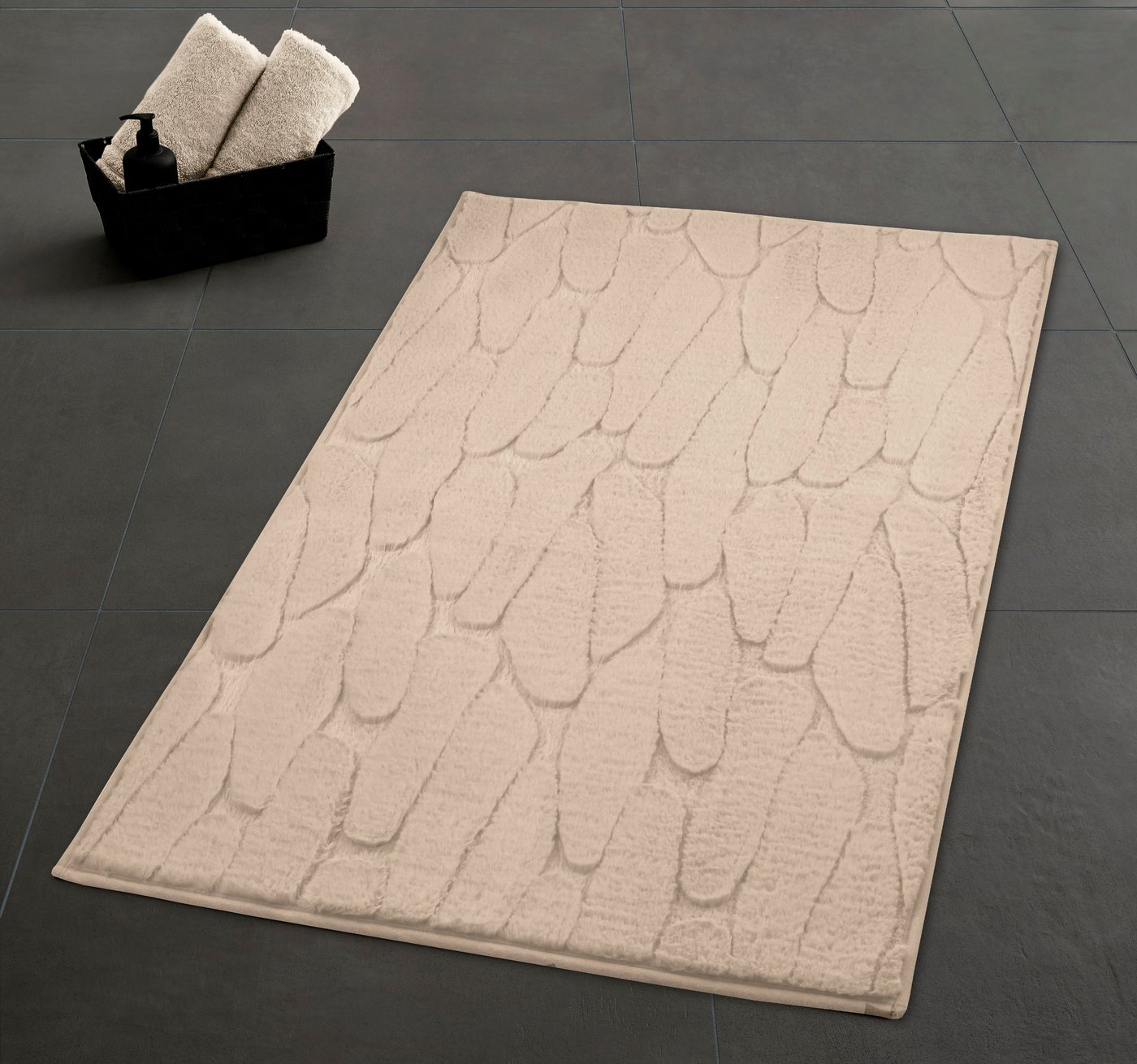 Kleine Wolke Badematte »Tondo«, Badvorleger, Badezimmer Teppich, Höhe 5 mm, rutschhemmend beschichtet, fußbodenheizungsgeeignet, Polyester, rechteckig, Badteppich, Uni Farben, moderens Design, Hoch-Tief Effekt