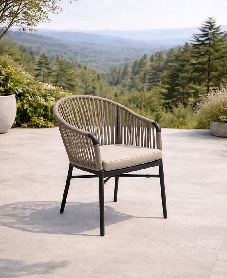Destiny Garten-Essgruppe TORNO BARLETTA 4 Se + Tisch Ø110cm, grau/anthr., (Set, 5-tlg., 4 Stapelsessel inkl. Sitzkissen, 1 Tisch), Aluminium Rope, HPL Bild 2