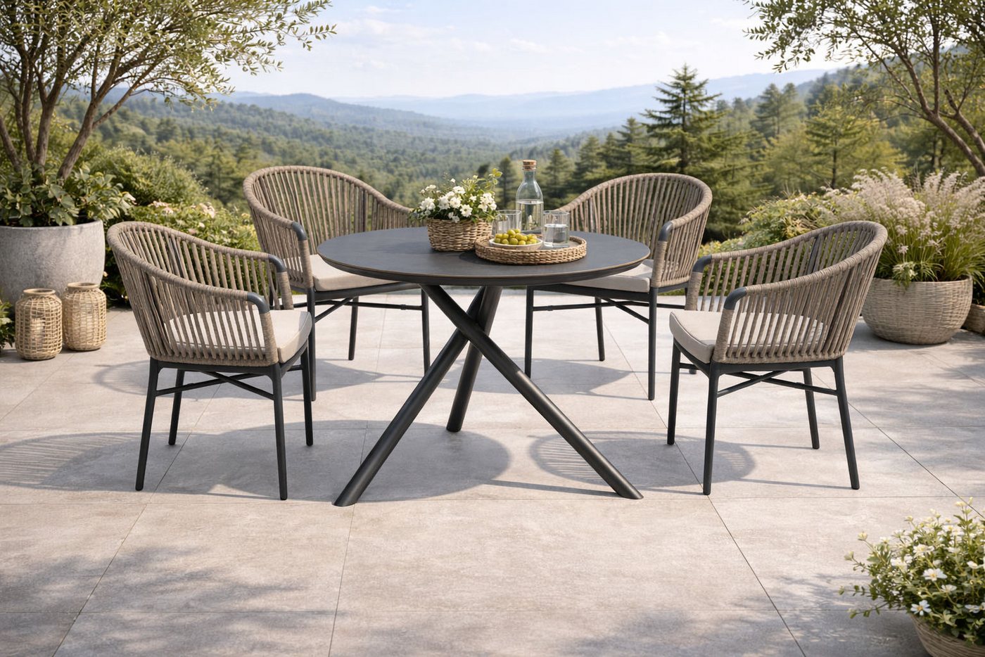 Destiny Garten-Essgruppe TORNO BARLETTA 4 Se + Tisch Ø110cm, grau/anthr., (Set, 5-tlg., 4 Stapelsessel inkl. Sitzkissen, 1 Tisch), Aluminium Rope, HPL Bild 5