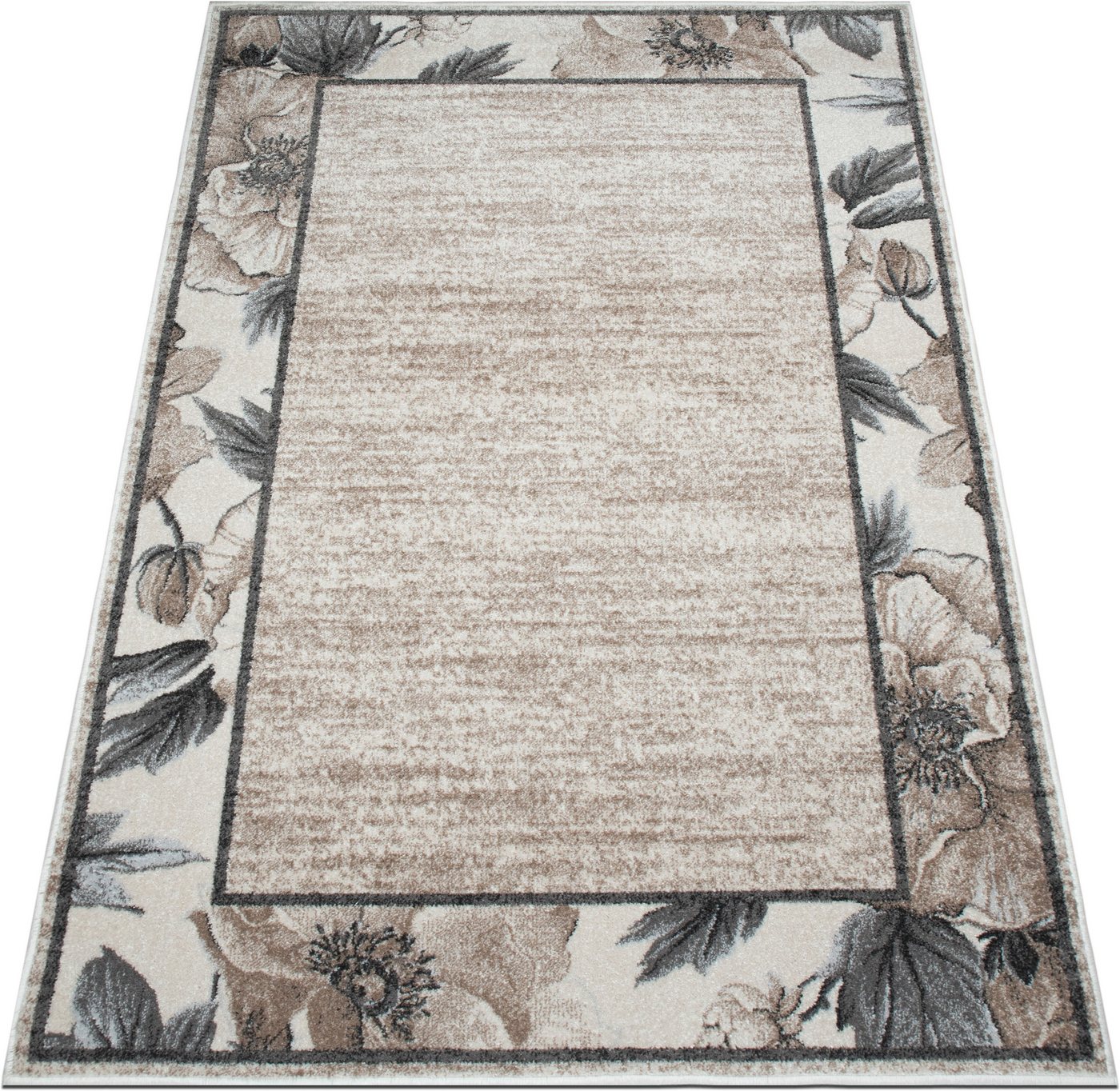 OTTO home Teppich Florent mit Rahmen, Blumen Design, rechteckig, Höhe: 9 mm, Floral, detailreiche Blüten, meliert, elegant, Wohnzimmer Bild 2