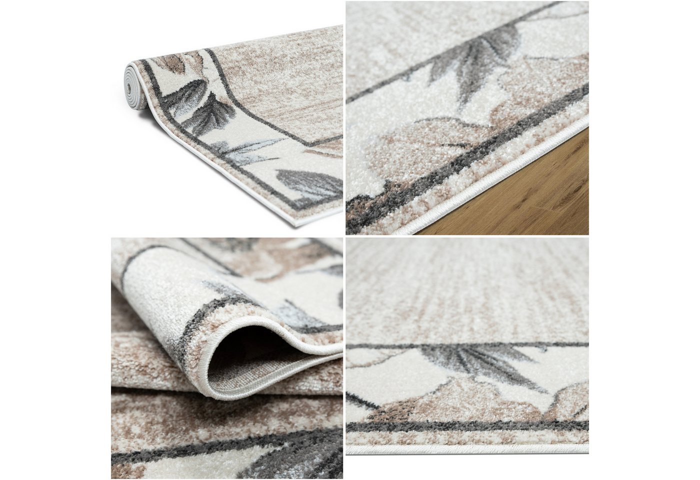 OTTO home Teppich Florent mit Rahmen, Blumen Design, rechteckig, Höhe: 9 mm, Floral, detailreiche Blüten, meliert, elegant, Wohnzimmer Bild 3