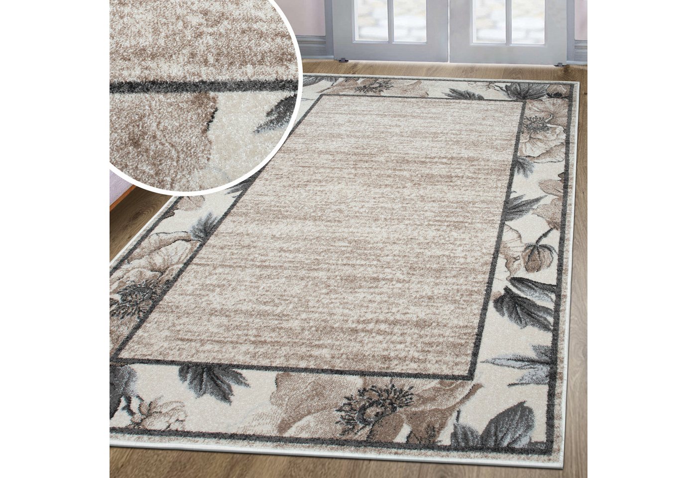 OTTO home Teppich Florent mit Rahmen, Blumen Design, rechteckig, Höhe: 9 mm, Floral, detailreiche Blüten, meliert, elegant, Wohnzimmer Bild 5