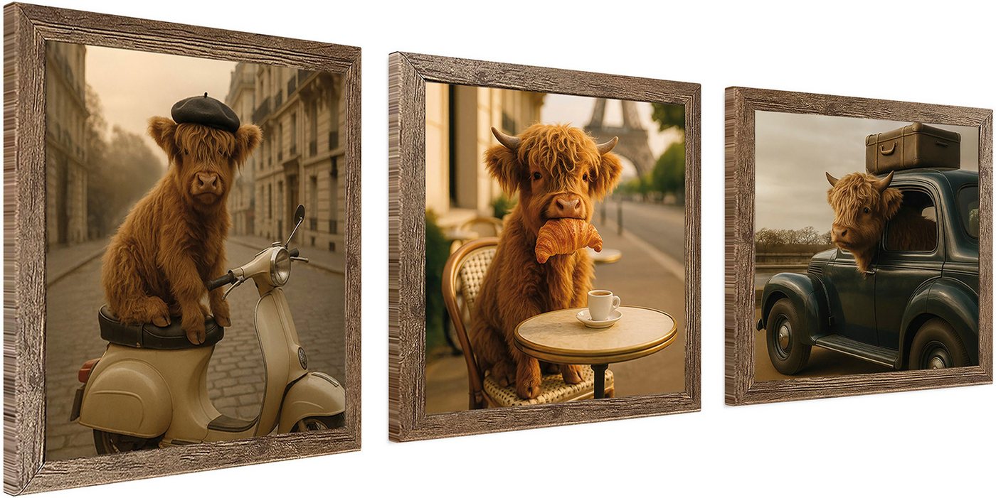 Bönninghoff Bild mit Rahmen 3er-Set HOCHLANDRIND PARIS 3x23x23 cm – Deko Essbereich Bild 2