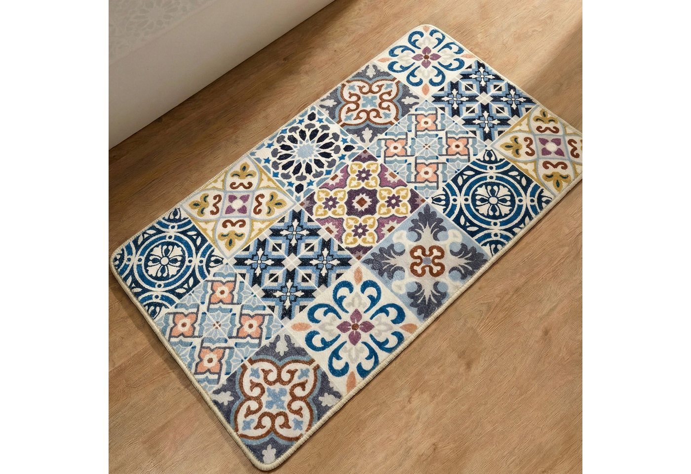 Gino Falcone Badematte Aquata GF-160, Badvorleger, Badezimmer Teppich, Höhe 7 mm, rutschhemmend beschichtet, fußbodenheizungsgeeignet, Kunstfaser, rechteckig, Badteppich, bedruckt, Fliesen Optik, rechteckig Bild 2