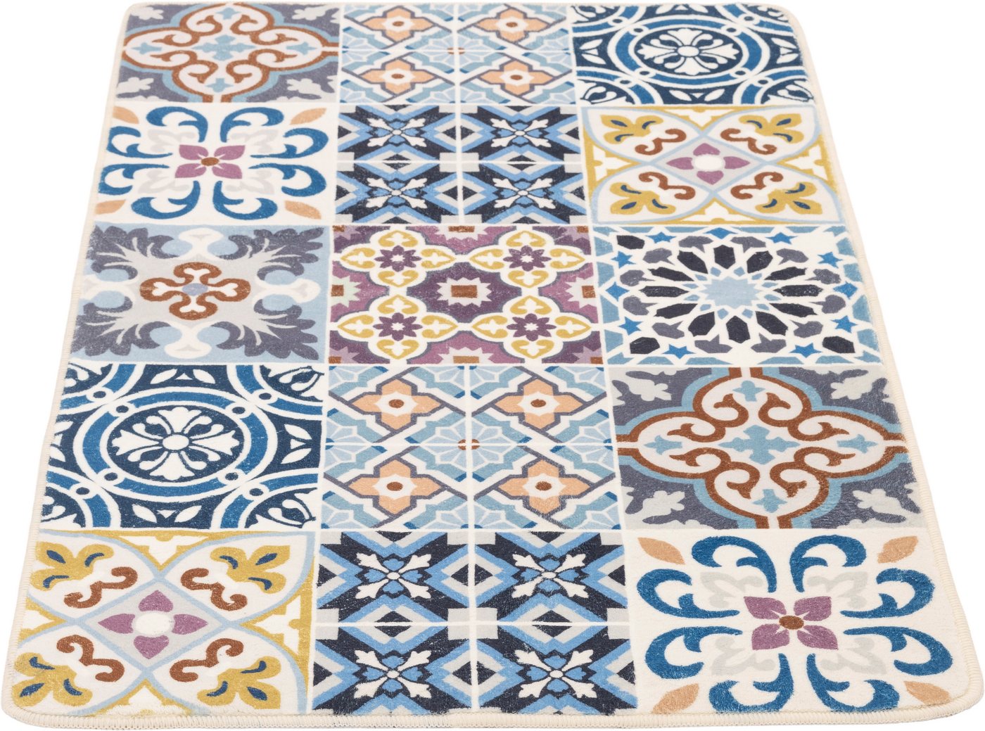 Gino Falcone Badematte Aquata GF-160, Badvorleger, Badezimmer Teppich, Höhe 7 mm, rutschhemmend beschichtet, fußbodenheizungsgeeignet, Kunstfaser, rechteckig, Badteppich, bedruckt, Fliesen Optik, rechteckig Bild 3