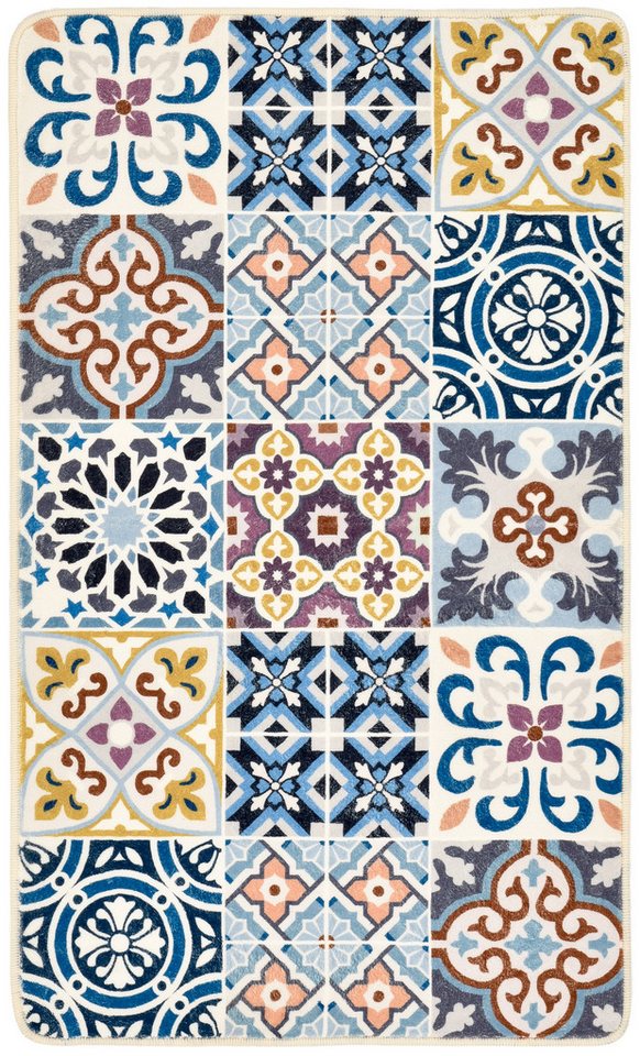 Gino Falcone Badematte Aquata GF-160, Badvorleger, Badezimmer Teppich, Höhe 7 mm, rutschhemmend beschichtet, fußbodenheizungsgeeignet, Kunstfaser, rechteckig, Badteppich, bedruckt, Fliesen Optik, rechteckig Bild 4