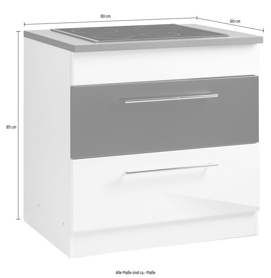 KOCHSTATION Kochfeldumbauschrank KS-Trient 80 cm breit, mit 2 großen Auszügen Bild 5