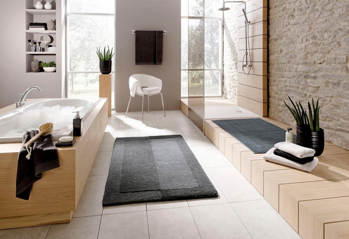 Kleine Wolke Badematte Havanna, Badvorleger, Badezimmer Teppich, Höhe 16 mm, fußbodenheizungsgeeignet, Baumwolle, rechteckig, Badteppich, Uni Farben, Hoch-Tief Effekt, mit Bordüre Bild 4
