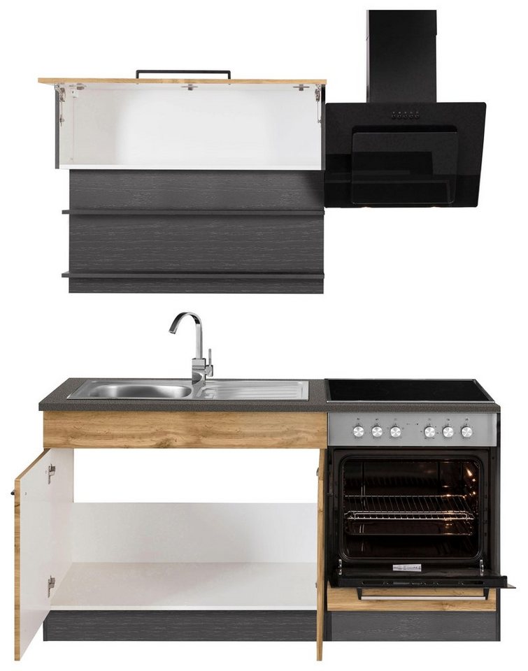 KOCHSTATION Pantryküche KS-Tulsa, Breite 160 cm, schwarze Metallgriffe, hochwertige MDF Fronten Bild 4