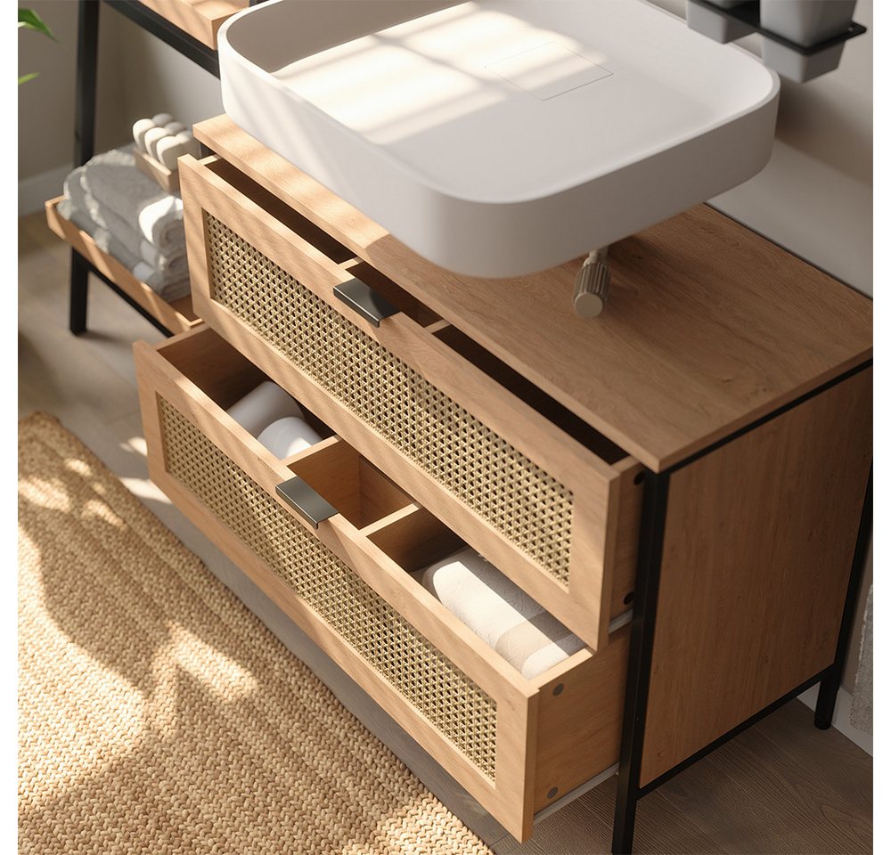 Vicco Waschbeckenunterschrank Linara, Eiche/Schwarz, 80 x 59 cm