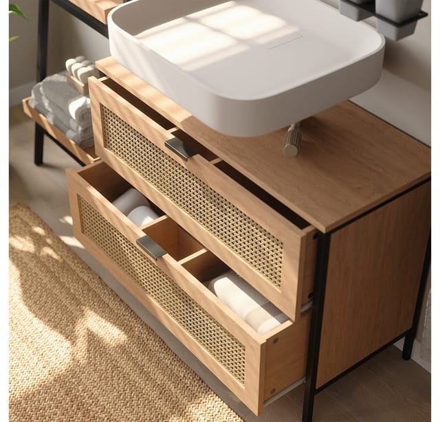 Vicco Waschbeckenunterschrank Linara, Eiche/Schwarz, 80 x 59 cm