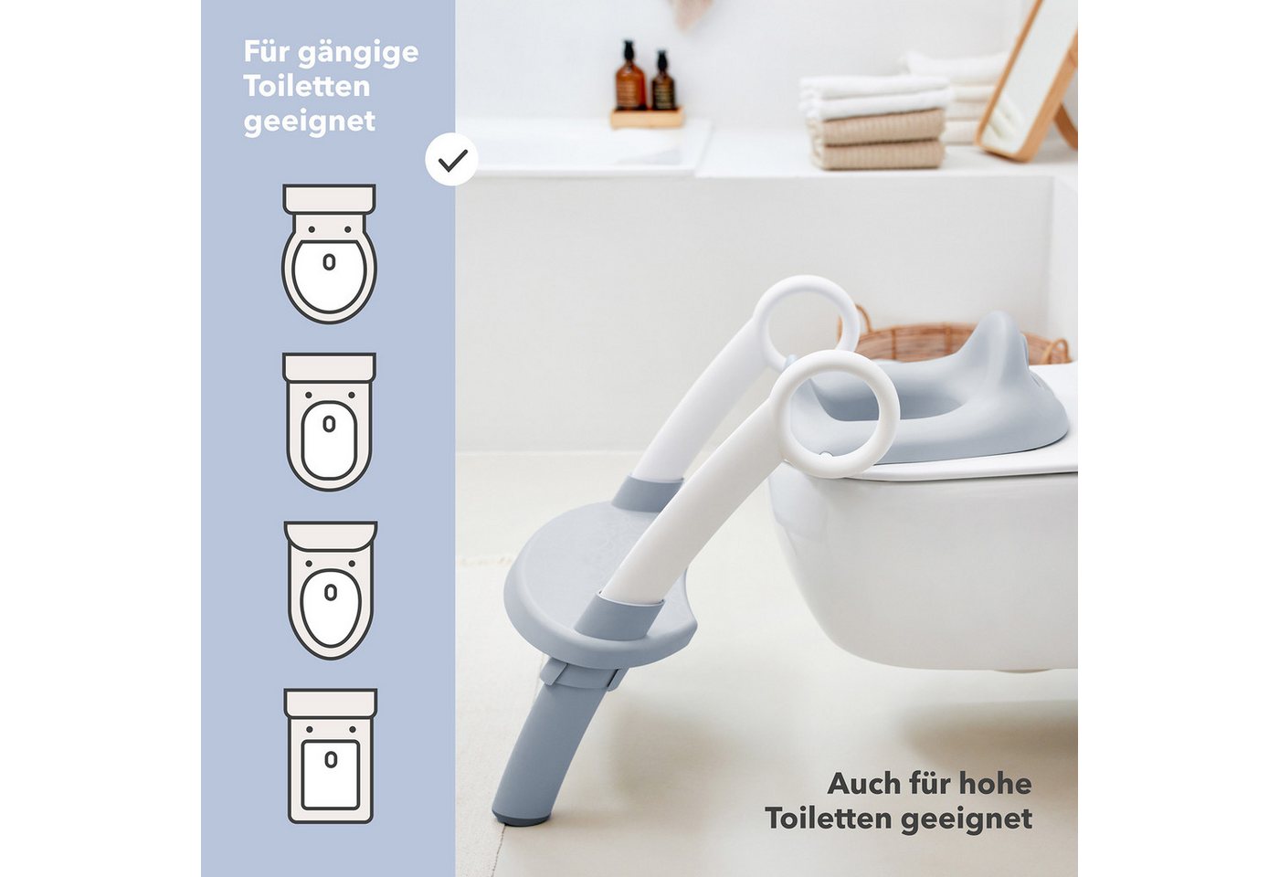 Rotho Babydesign Toilettentrainer TOP XTRA WC-Hilfe für Kinder– 2-in-1 WC-Sitz mit Leiter, Ergonomischer Lehne, höhenverstellbar & klappbar mit Griffen