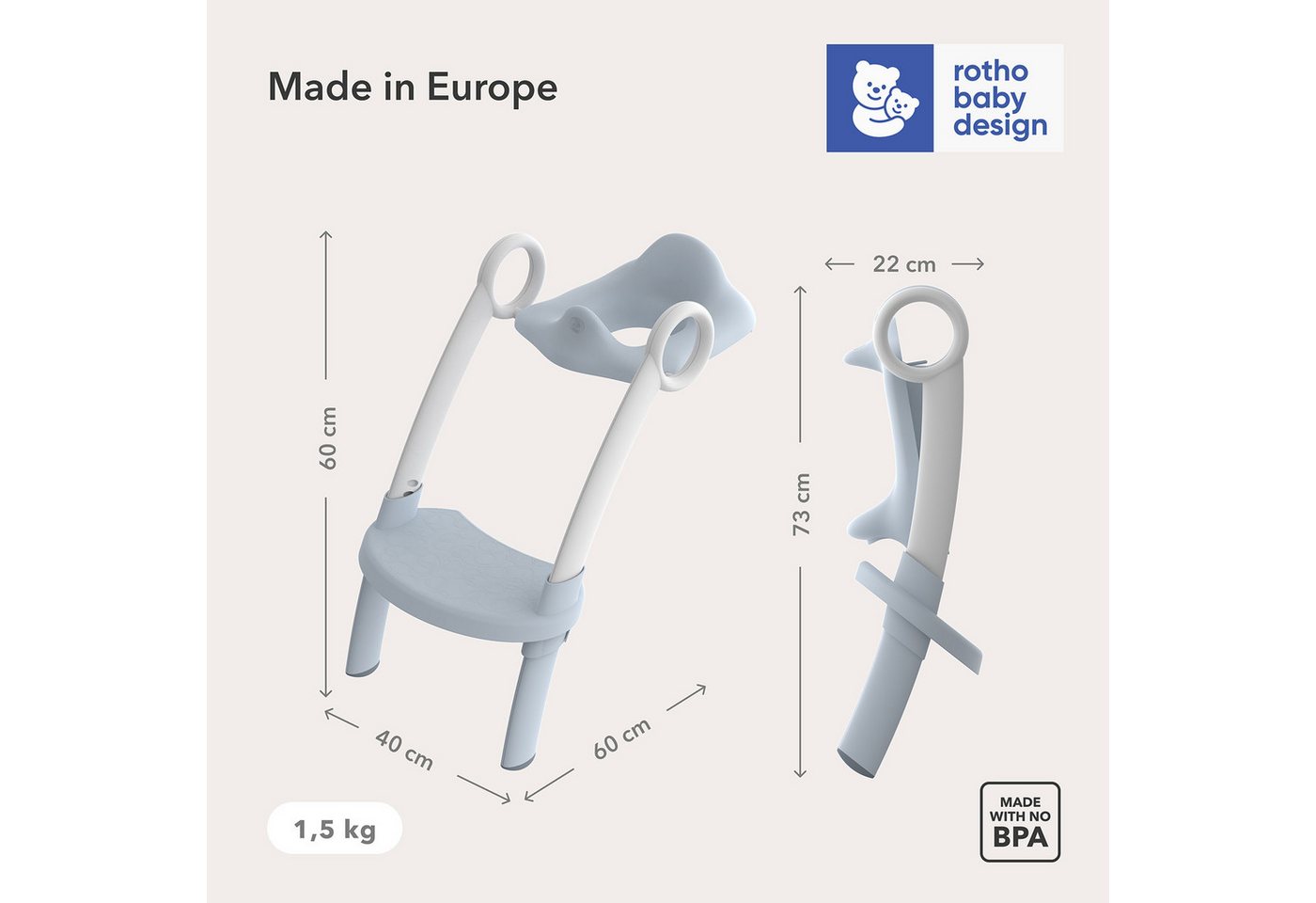 Rotho Babydesign Toilettentrainer TOP XTRA WC-Hilfe für Kinder– 2-in-1 WC-Sitz mit Leiter, Ergonomischer Lehne, höhenverstellbar & klappbar mit Griffen Bild 2