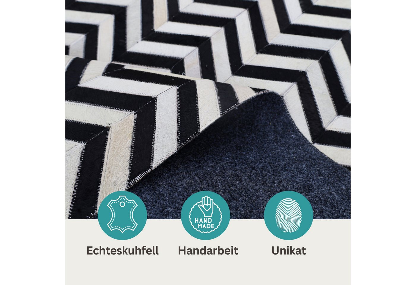 Wohnando Teppich MY-RUG Teppich Mono Line, 200x140, aus 100 % Kuhfell, rechteckig, Höhe: 0 mm, handgenäht, Natürliches Material, Modern Style, Nature Style Bild 3